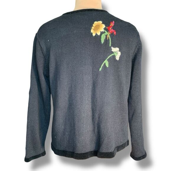 Vintage Y2K Embroidered Cardigan Sweater Dark Floral Pattern Cropped Knit Large - Picture 4 of 13